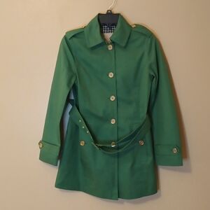 Banana Republic Emerald Trench Coat with Gold Accents
